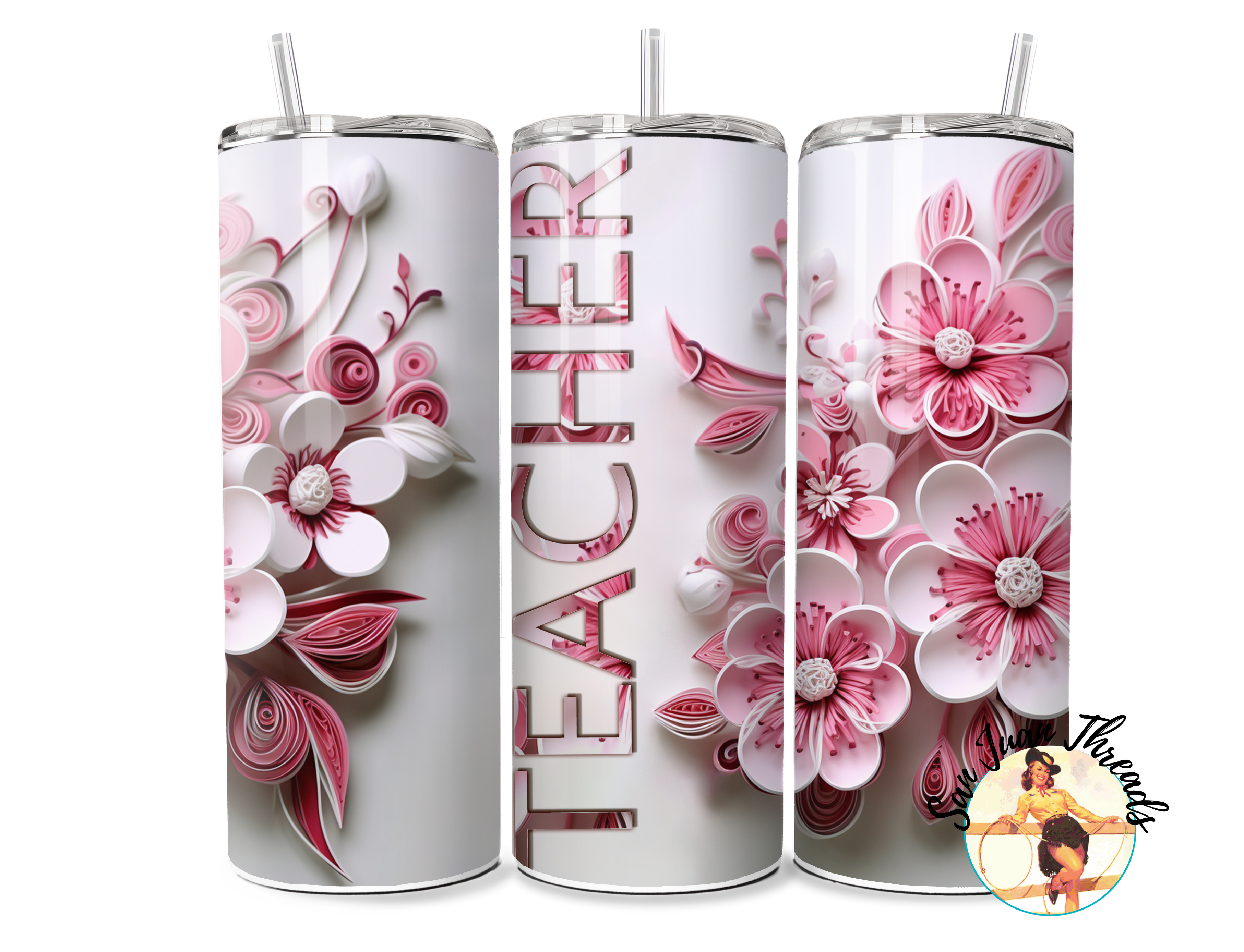 3D Teachers Floral Tumbler